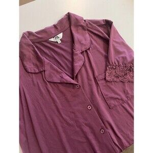 Y2K Womens Aerosoles Maroon Lace Button-Front Pajama Top Size XLarge
